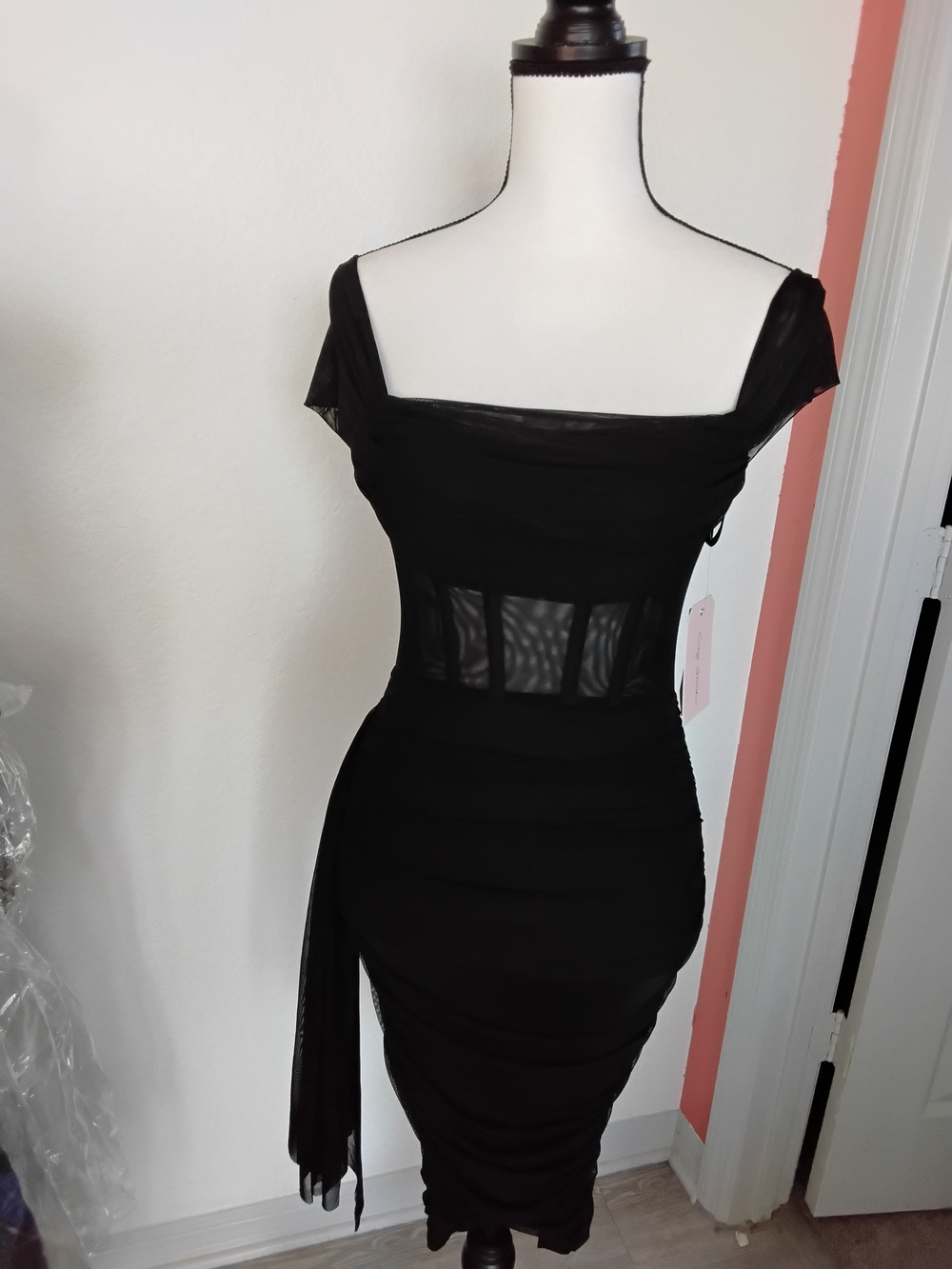City Studio Black Off-Shoulder Midi Dress